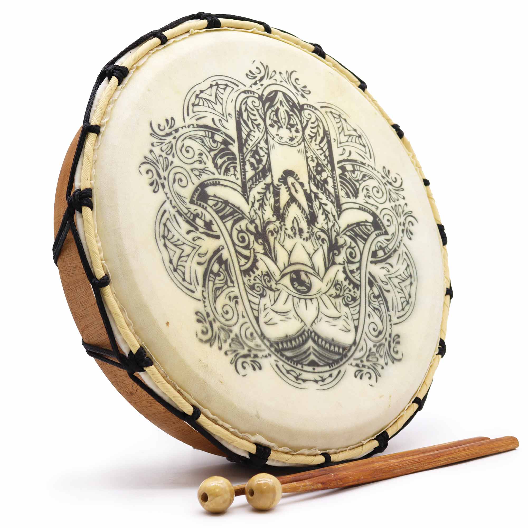 Healing Hamsa Shamanic Drum with Two Sticks - 12 "