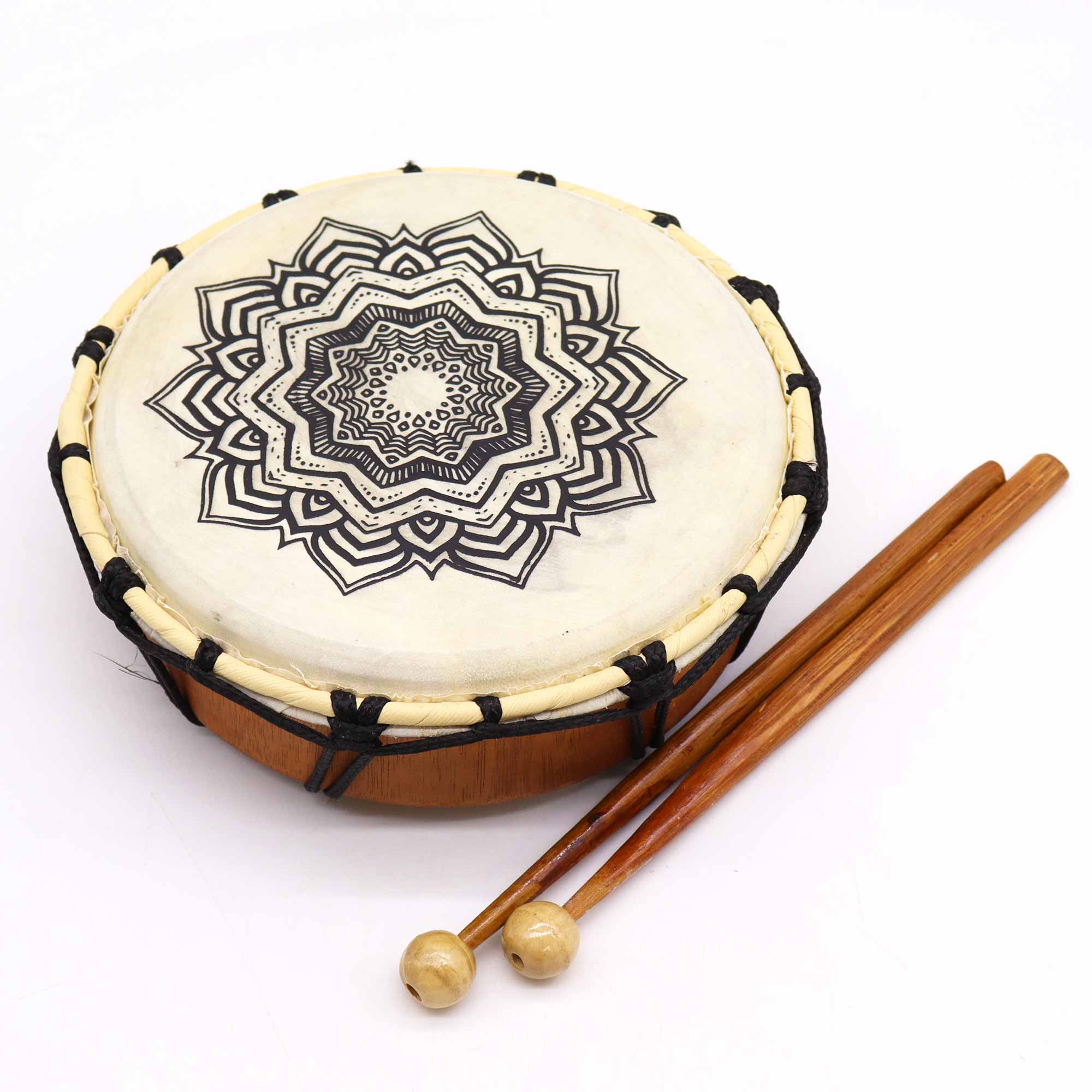 Healing Mandala Shamanic Drum with Sticks - 8 inches