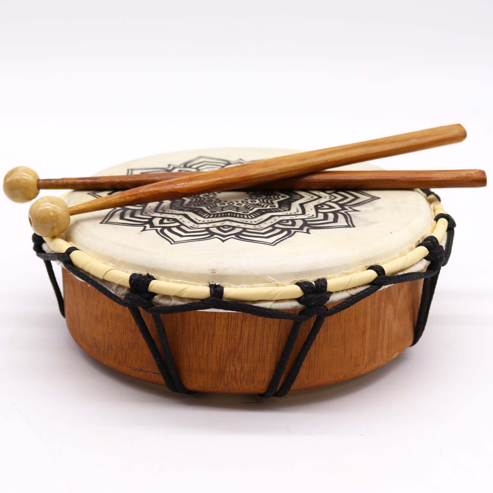 Healing Mandala Shamanic Drum with Sticks - 8 inches