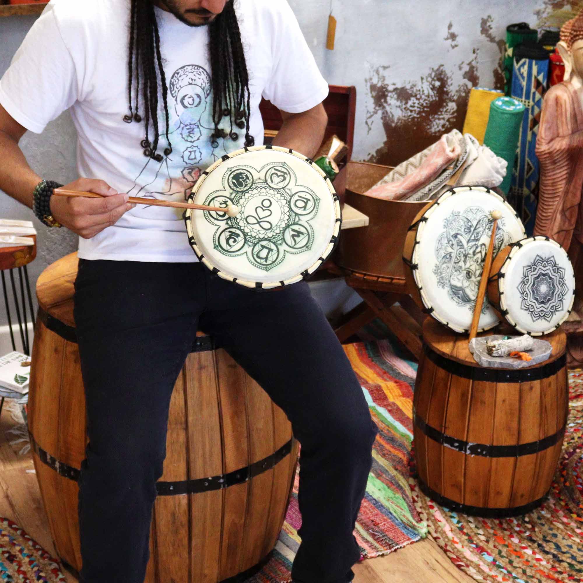 Chakra Shamanic Drum with Sticks - 10 inches