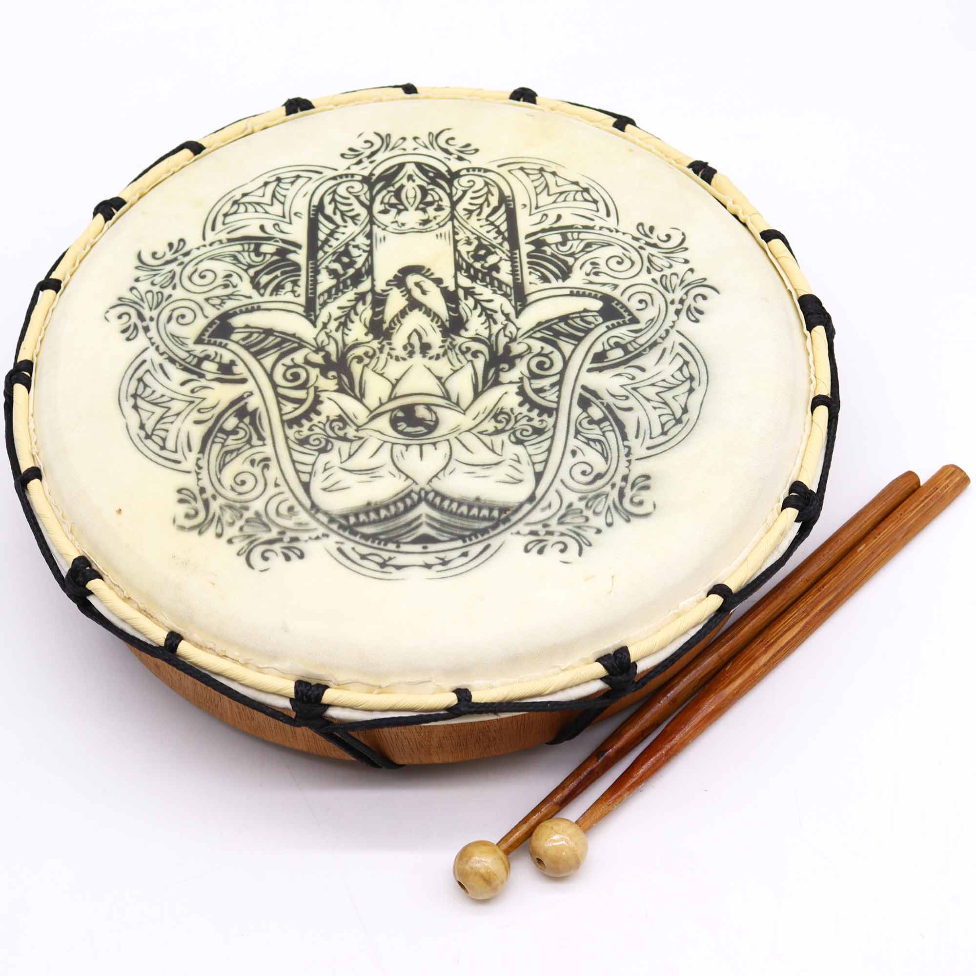 Healing Hamsa Shamanic Drum with Two Sticks - 12 "