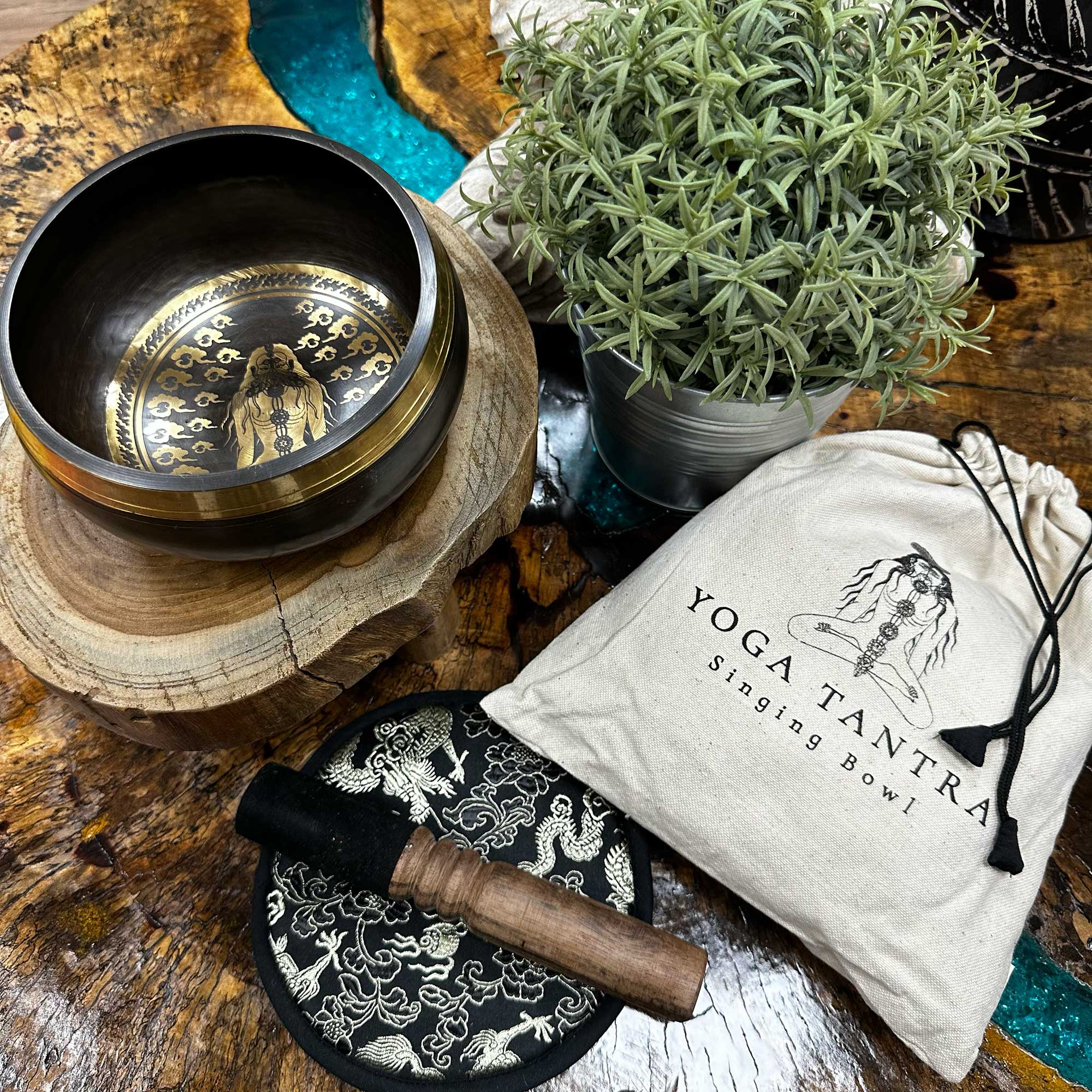 Hand Beaten & Engraved Singing Bowl Gift Set - 5.5" - Yogi