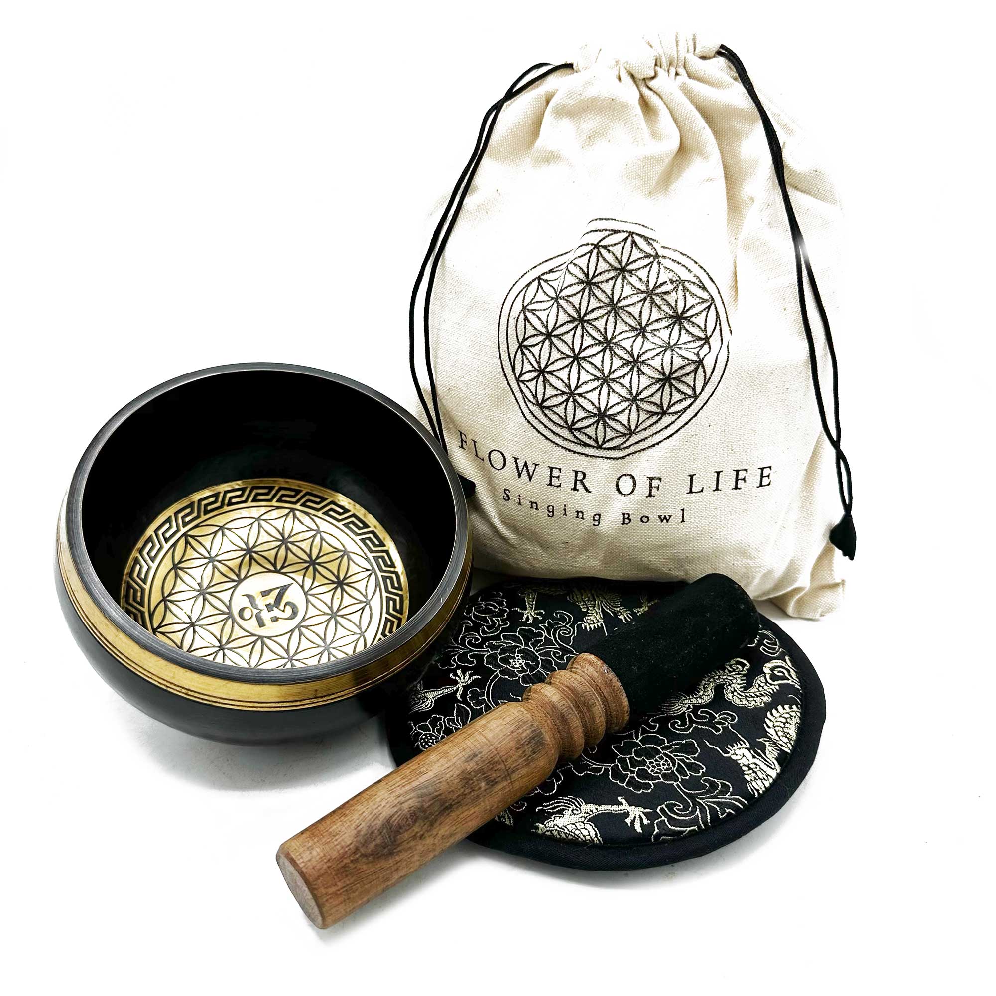 Hand Beaten & Engraved Singing Bowl Gift Set - 5.5" - Flower of Life