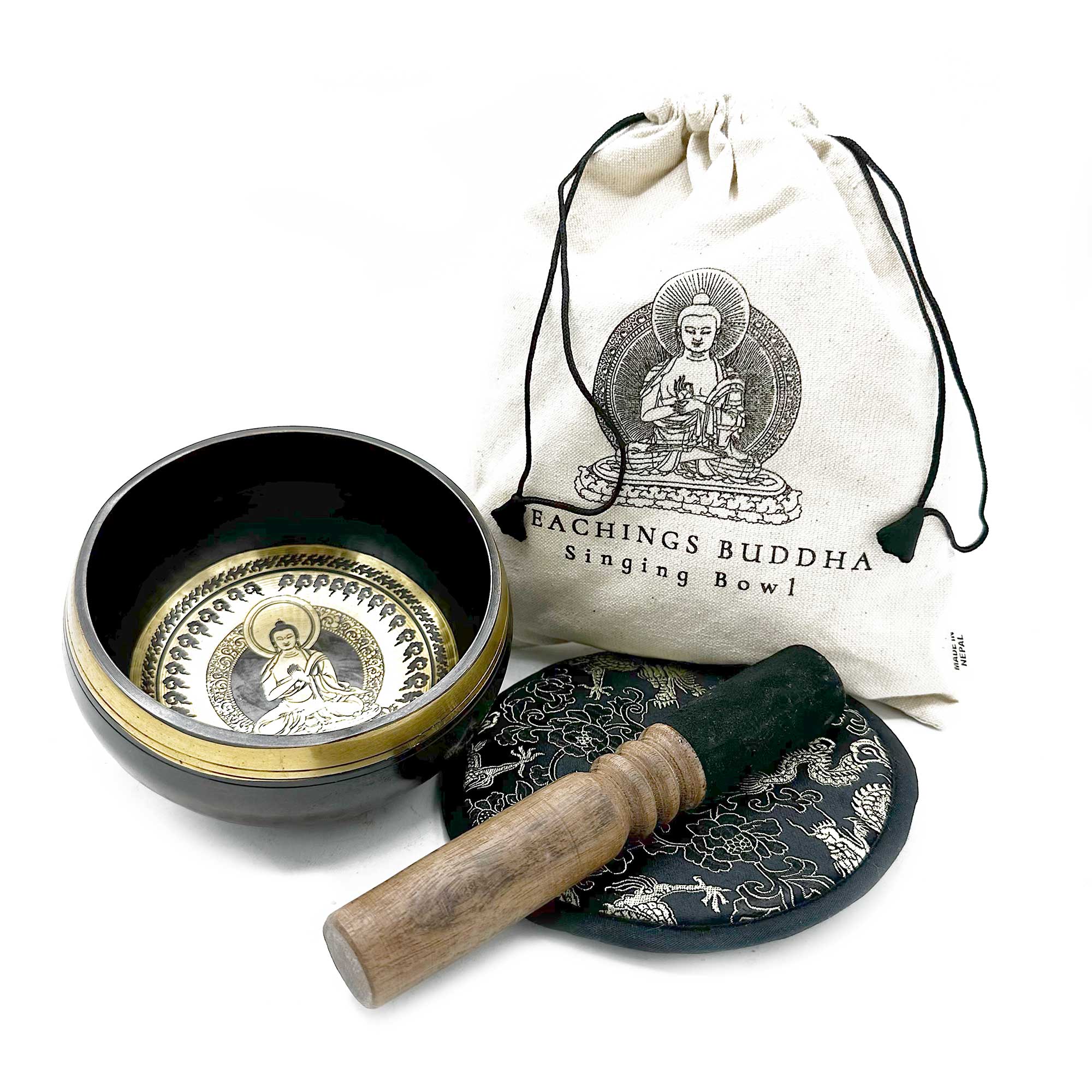 Hand Beaten & Engraved Singing Bowl Gift Set - 5.5" - Teachings Buddha