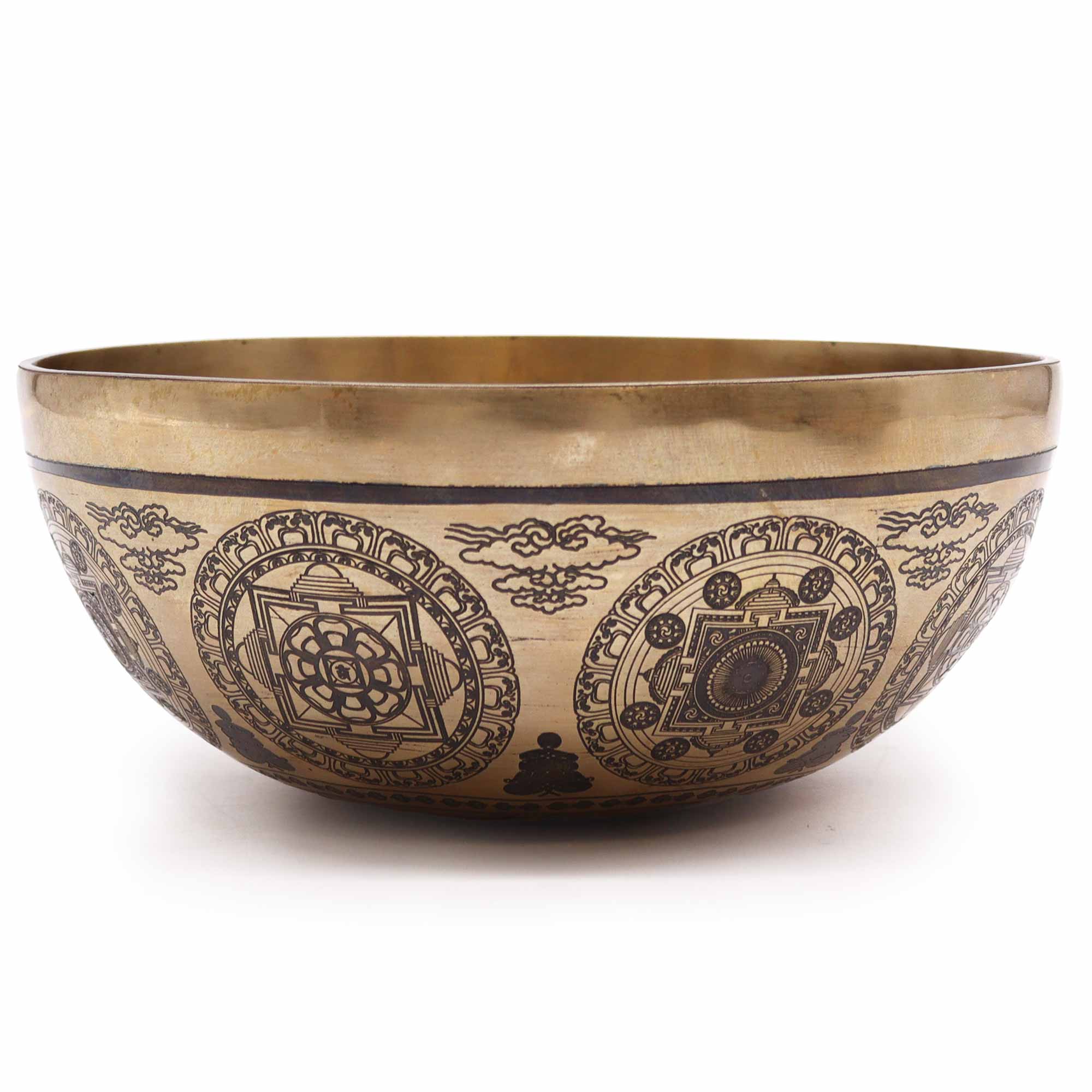 Tibetan Healing Engraved Bowl - 8.3 inches - 7 Chakra & Flower of Life