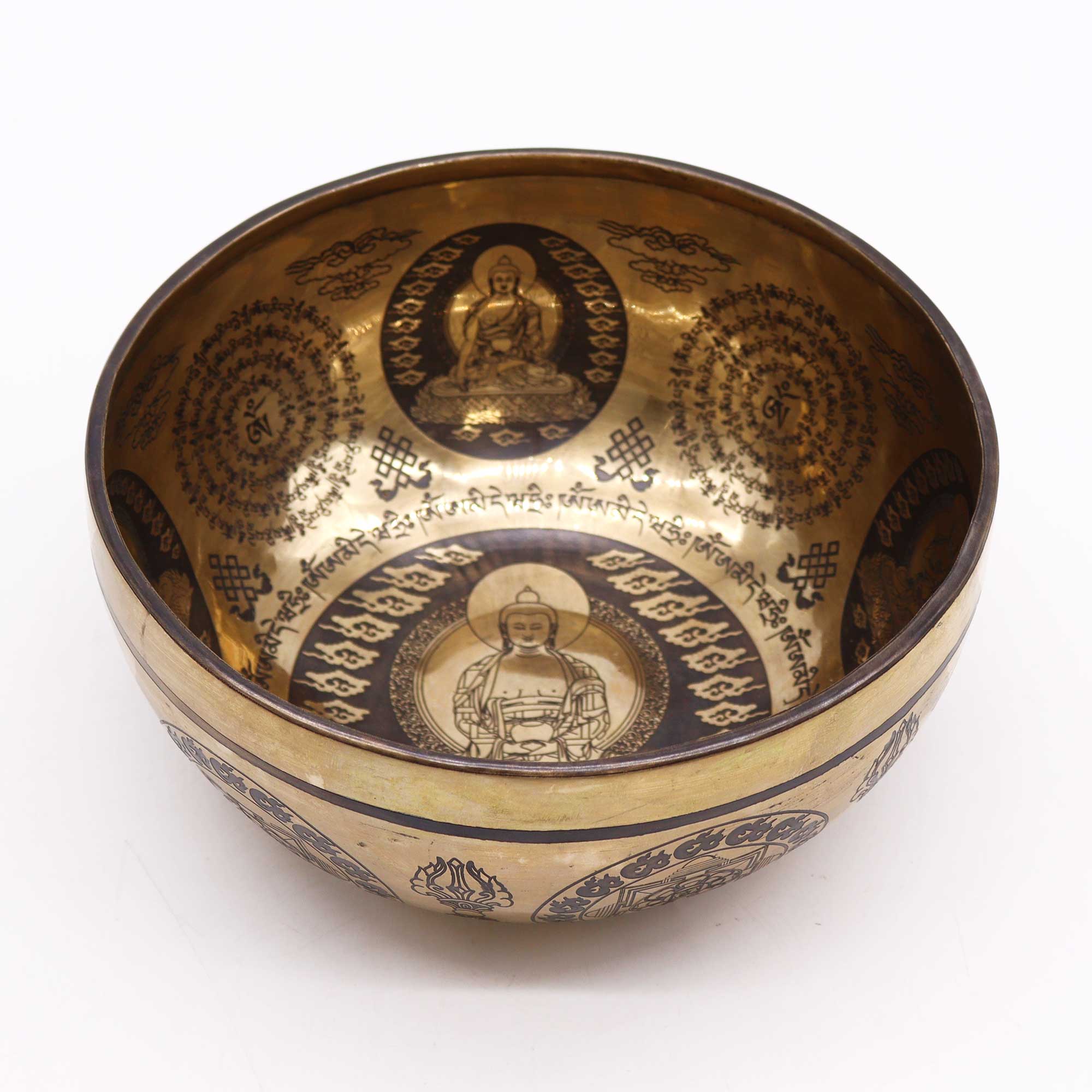 Tibetan Healing Engraved Bowl - 8 inches - 5 Buddhas