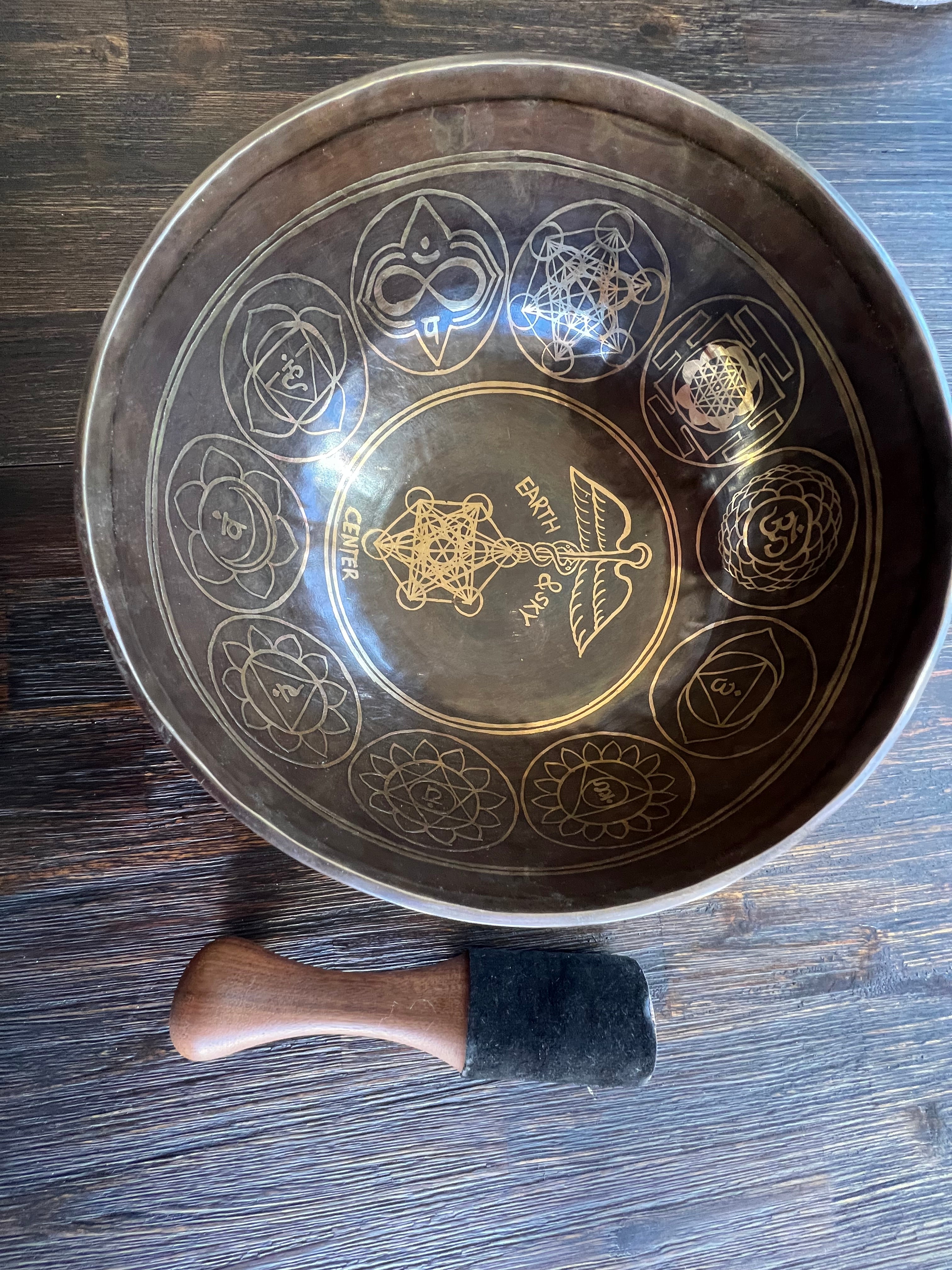 Earth, Sky, Center handmade with exquisite detailed Singing Bowls