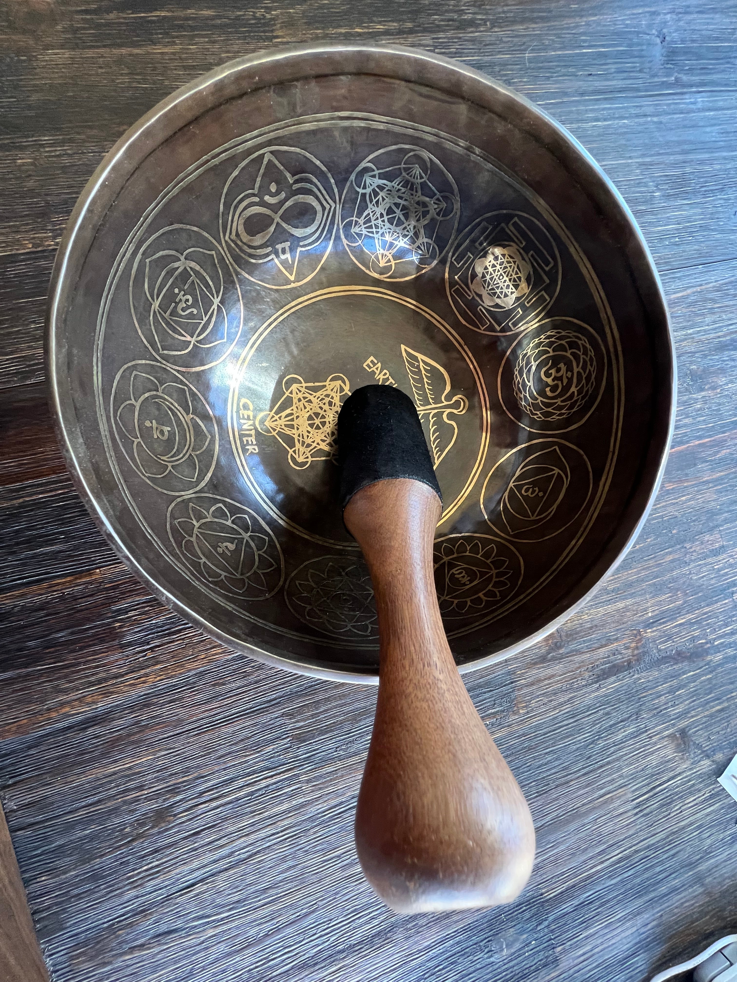Earth, Sky, Center handmade with exquisite detailed Singing Bowls