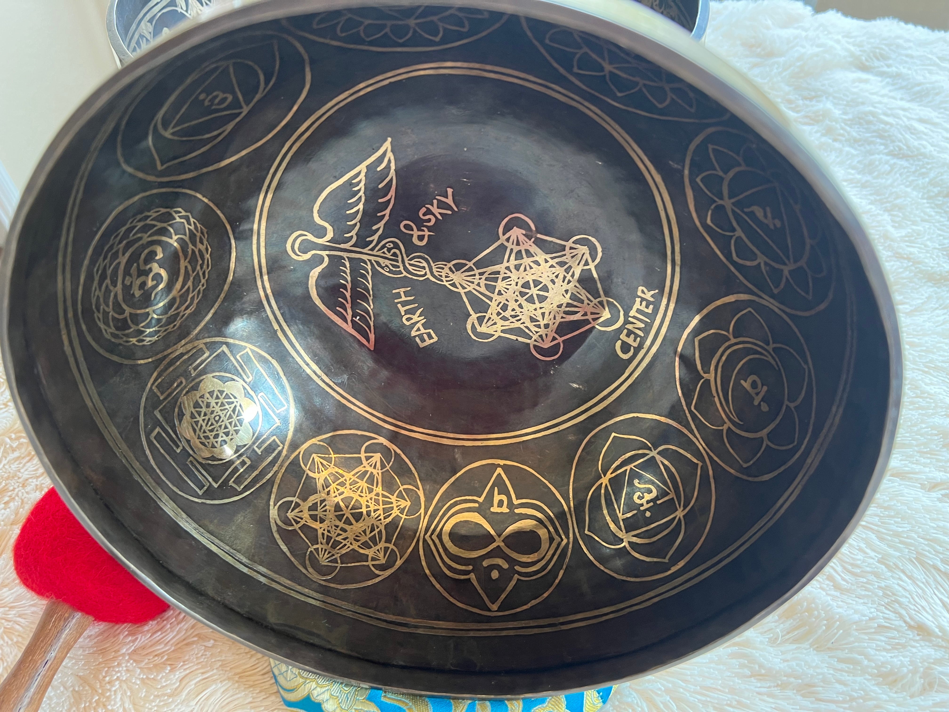 Earth, Sky, Center handmade with exquisite detailed Singing Bowls