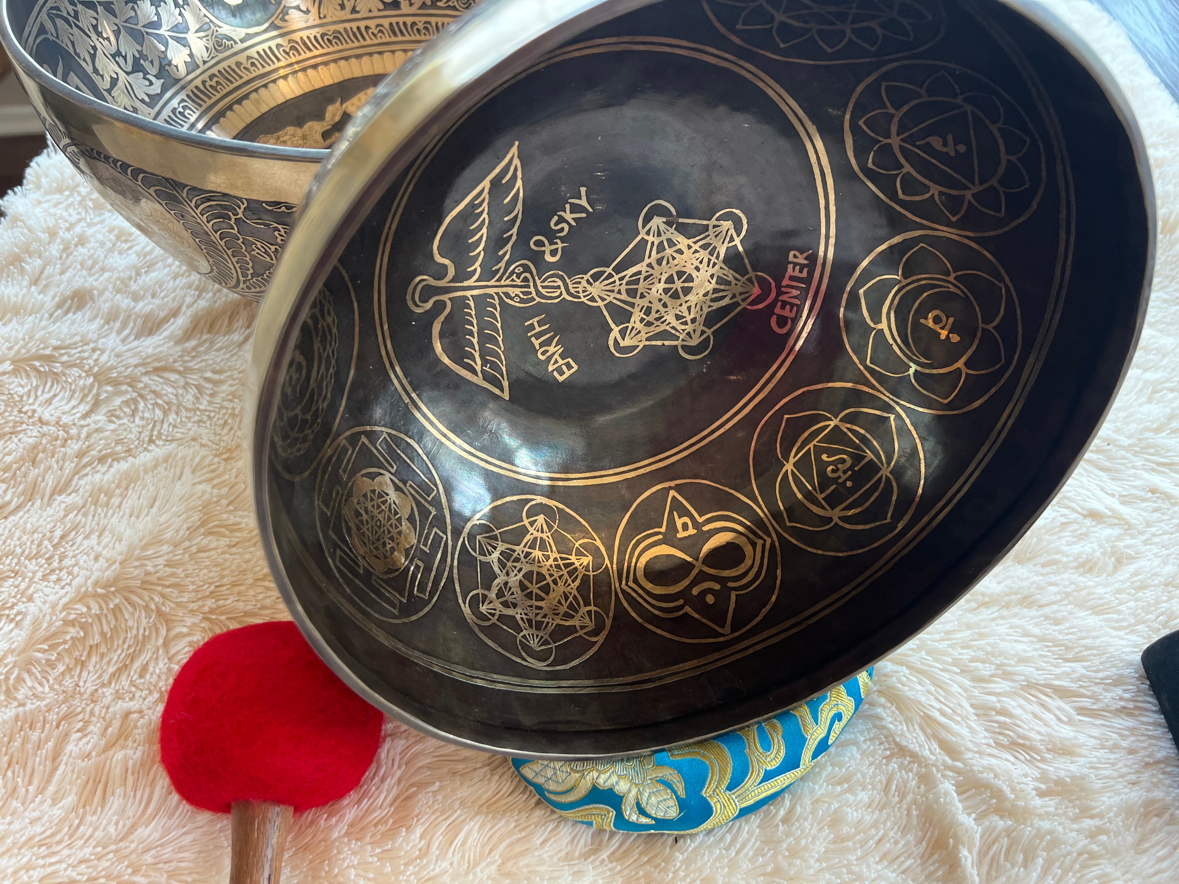 Earth, Sky, Center handmade with exquisite detailed Singing Bowls