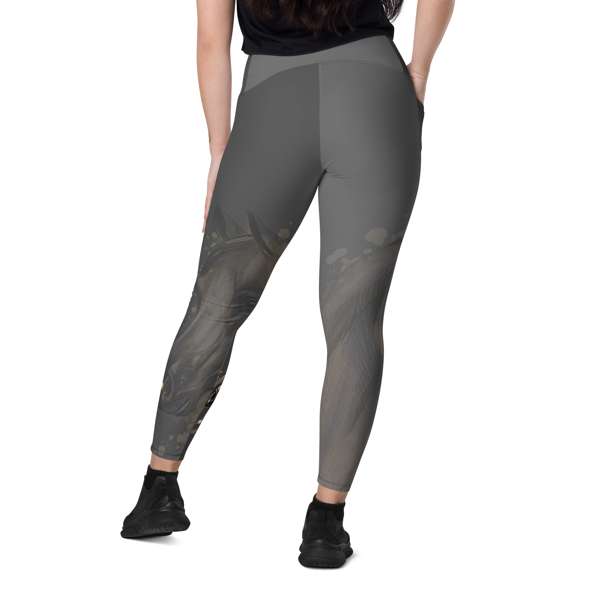 Grey Horse Silhouette Leggings with pockets
