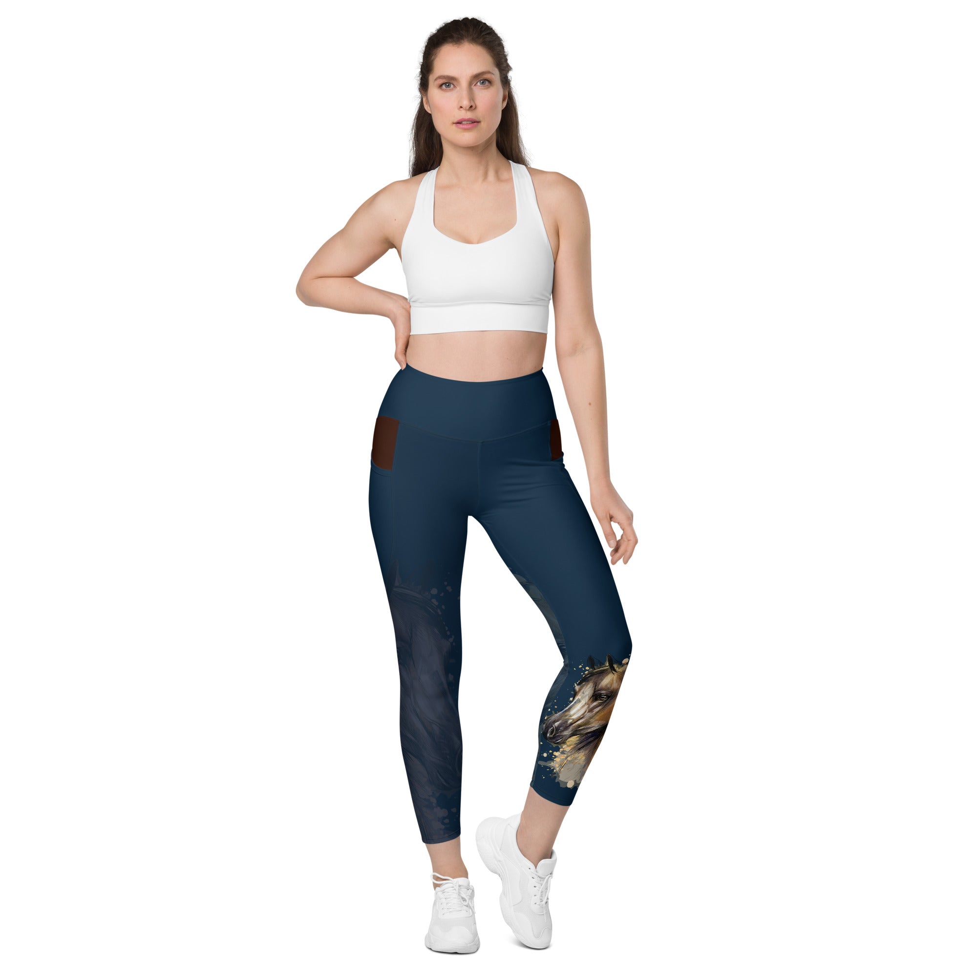 Navy Blue Horse Leggings with pockets