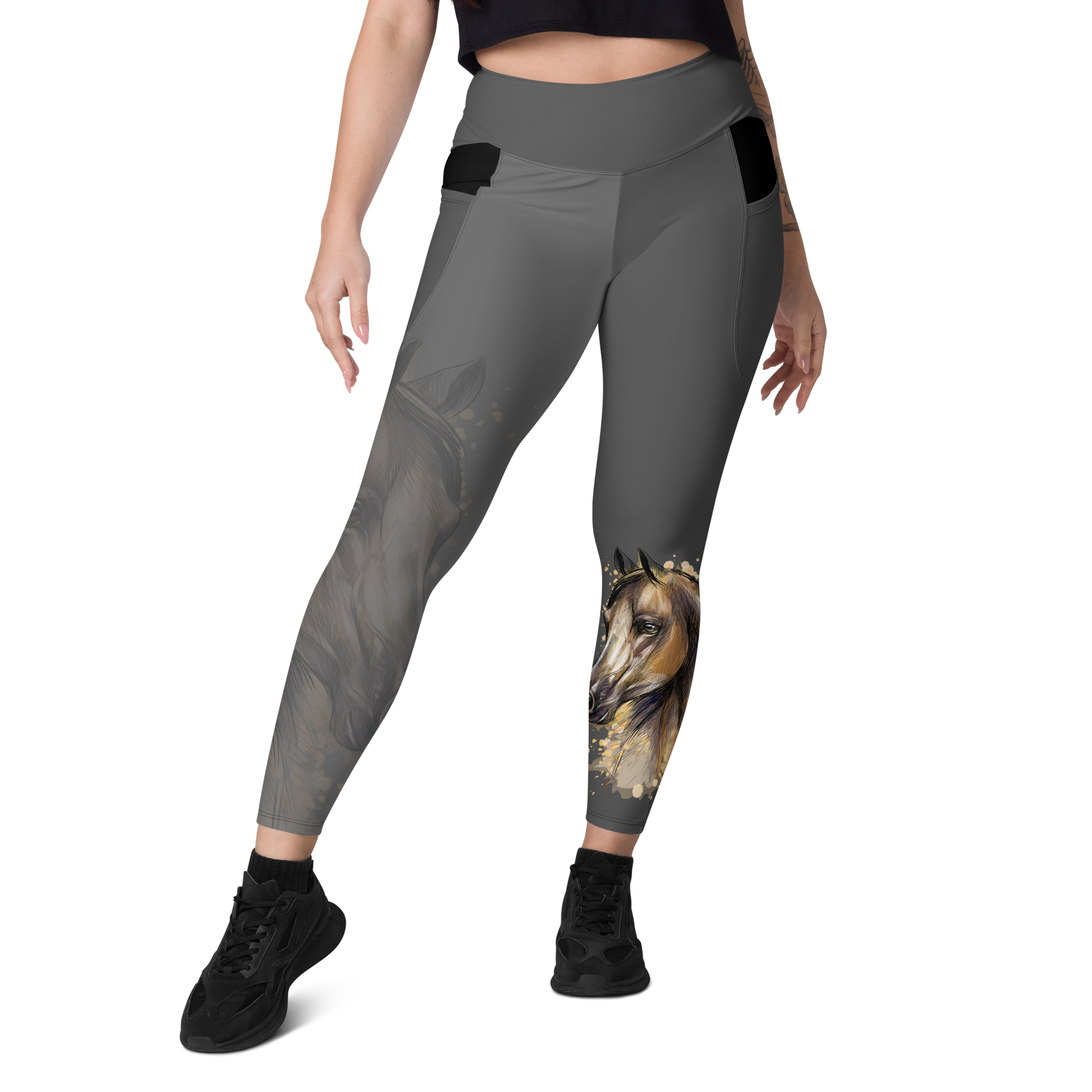 Grey Horse Silhouette Leggings with pockets