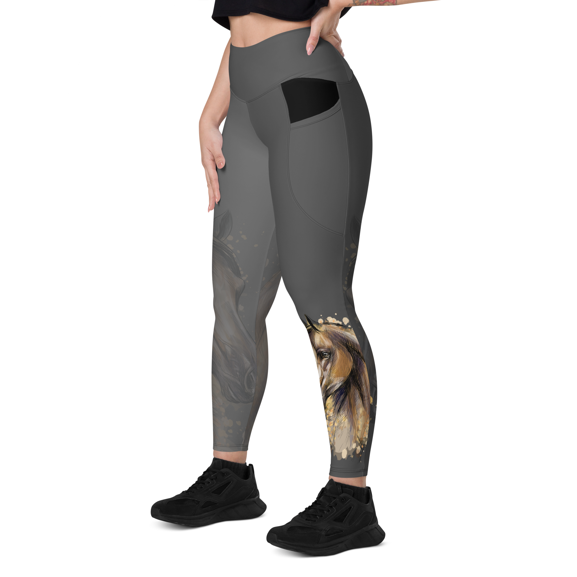 Grey Horse Silhouette Leggings with pockets