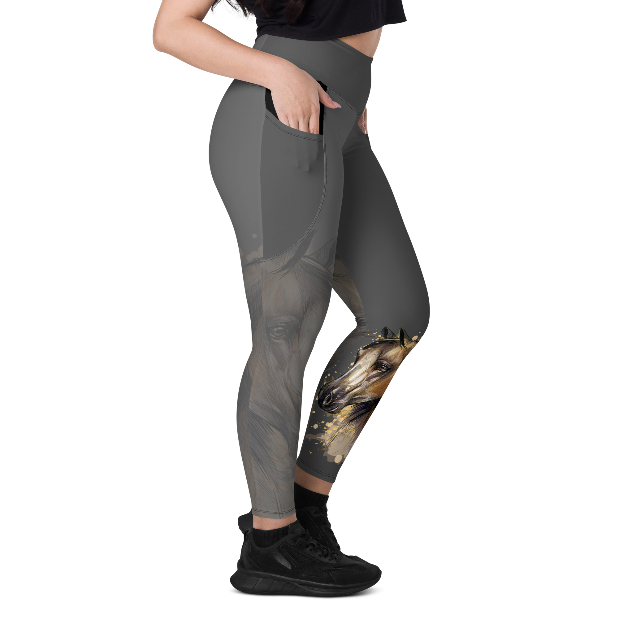 Grey Horse Silhouette Leggings with pockets