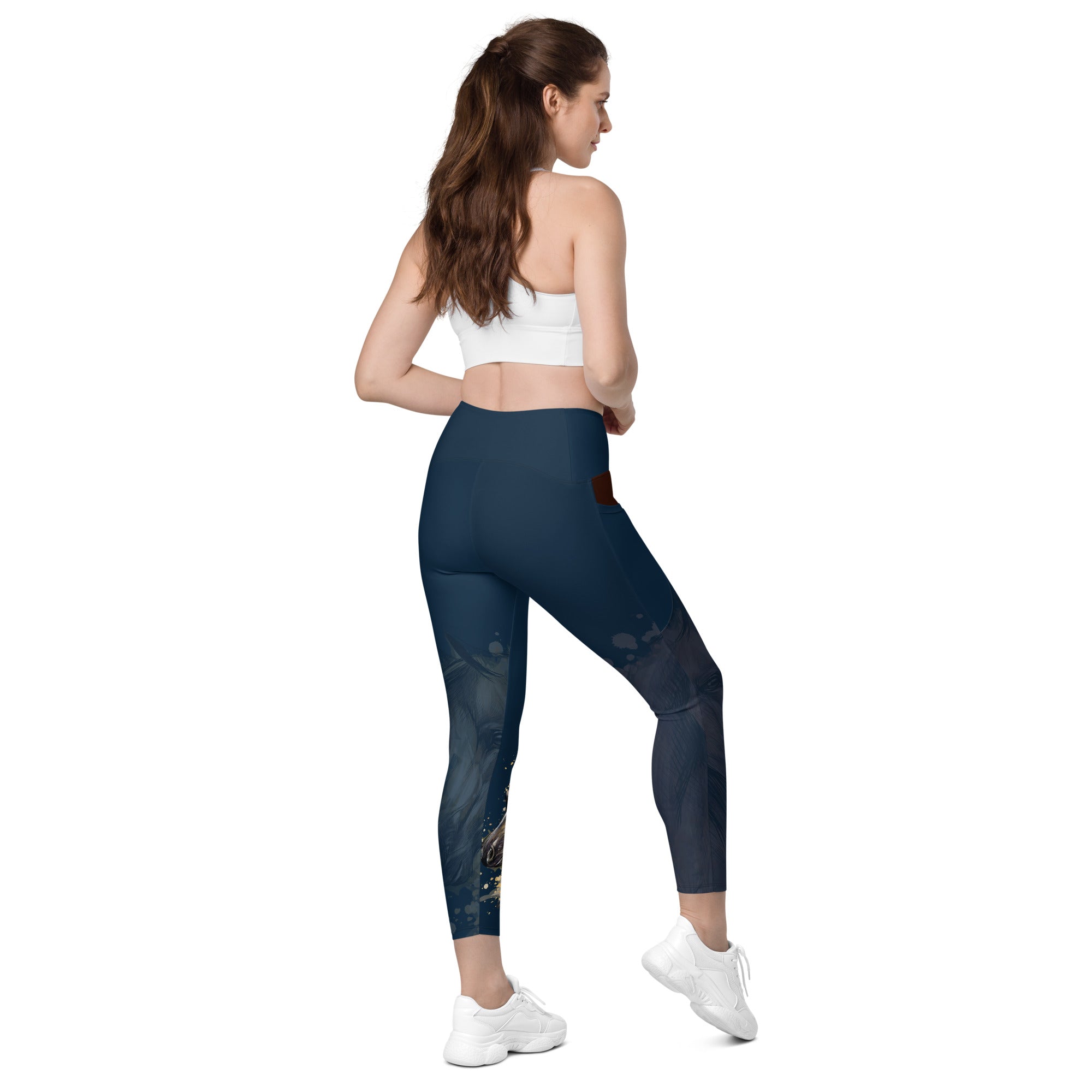 Navy Blue Horse Leggings with pockets