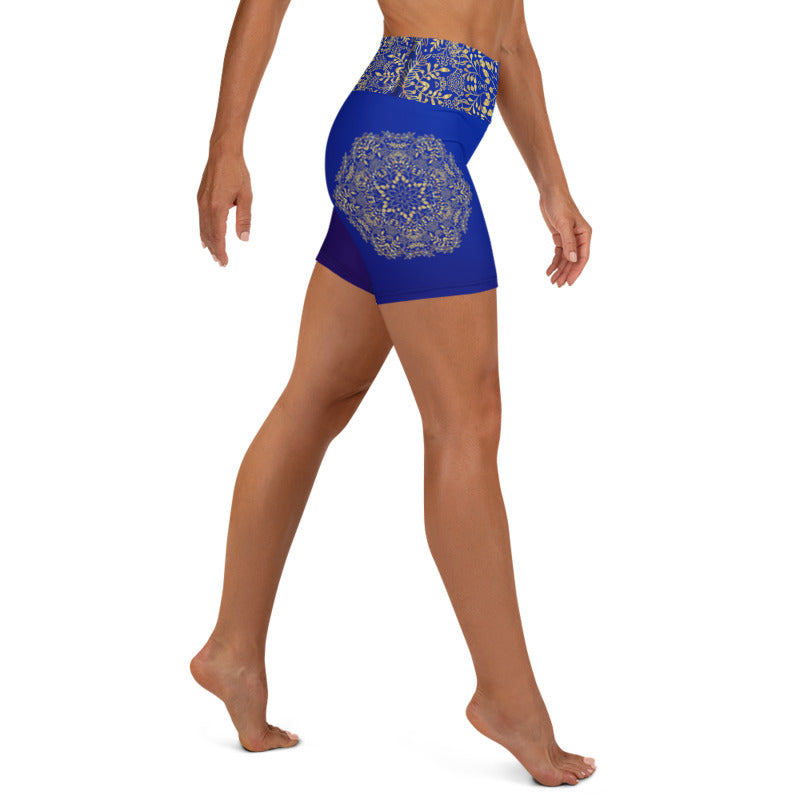 Blue and Gold Mandala Womens Yoga Shorts