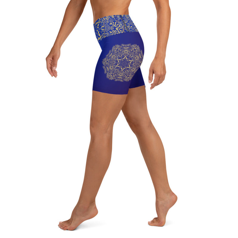 Blue and Gold Mandala Womens Yoga Shorts