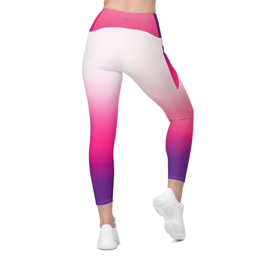 White Gradient Crossover leggings with pockets