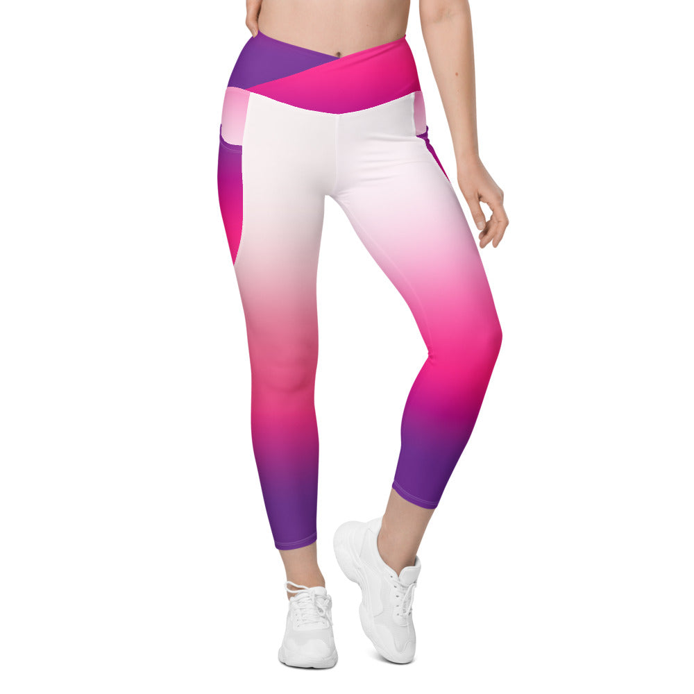 White Gradient Crossover leggings with pockets