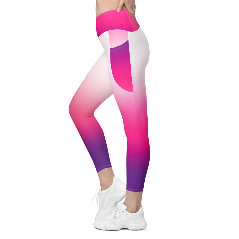 White Gradient Crossover leggings with pockets