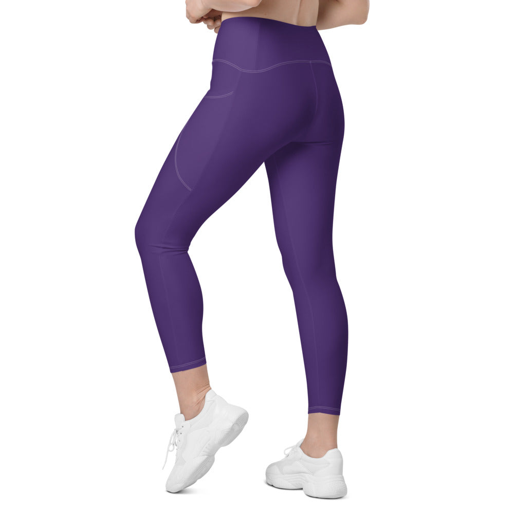 Solid Lavender Crossover Waist Leggings With Pockets