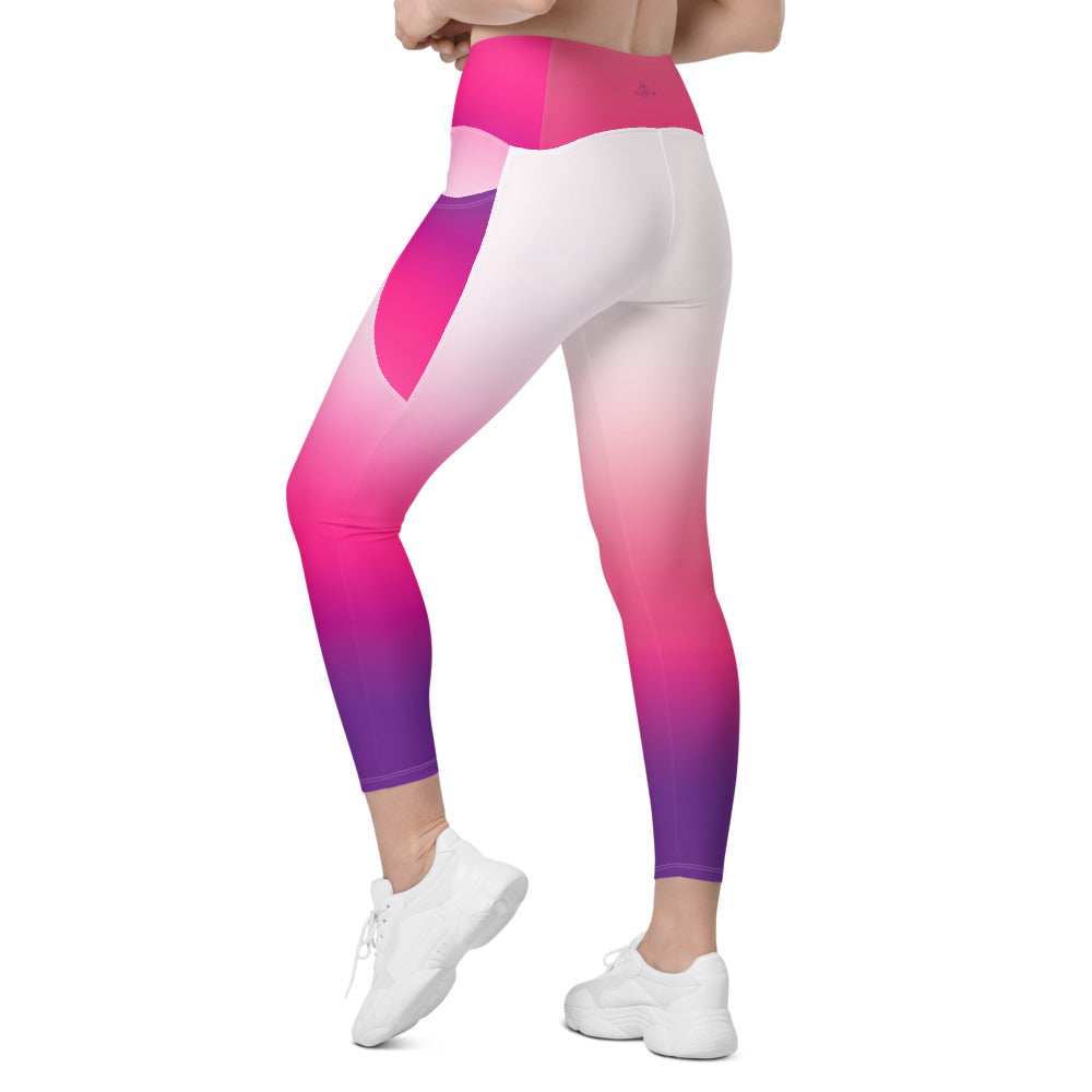 White Gradient Crossover leggings with pockets