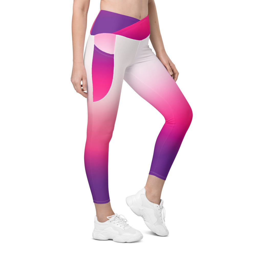 White Gradient Crossover leggings with pockets