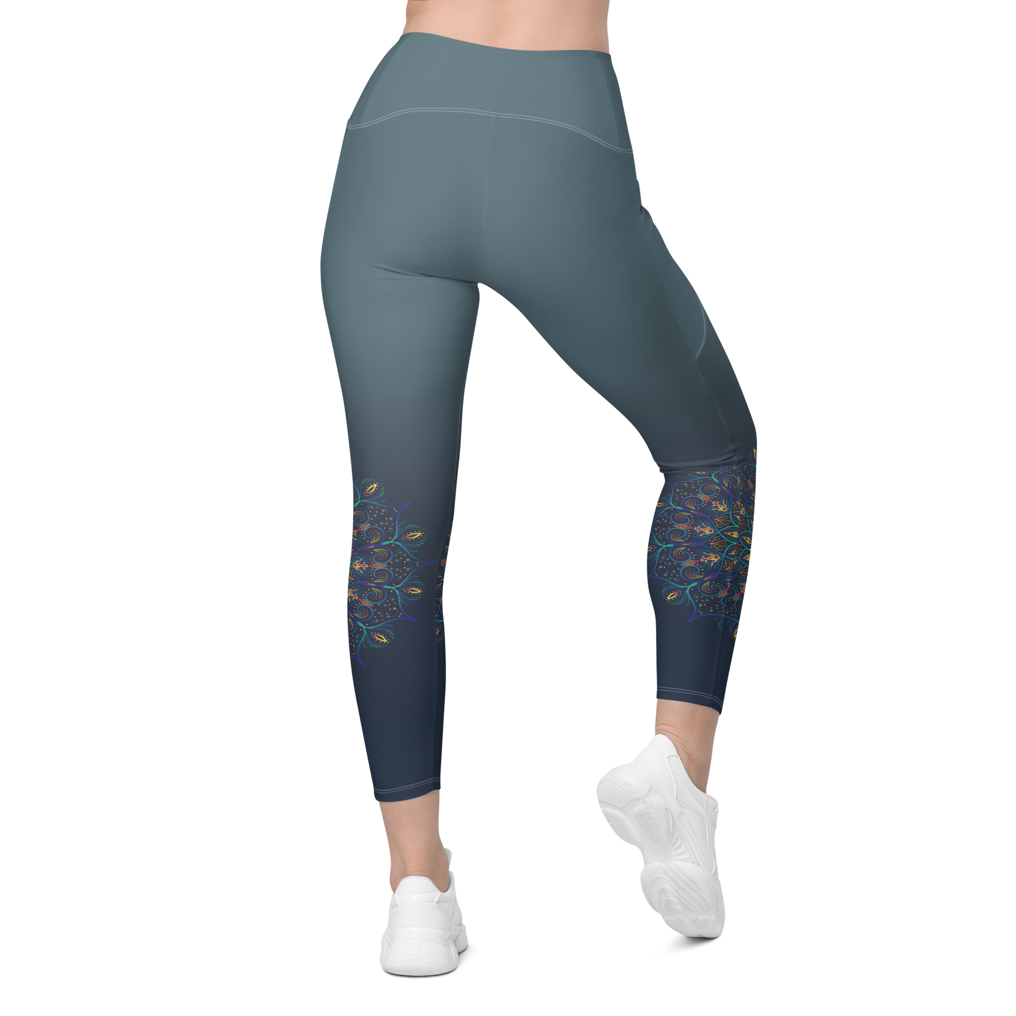 Peacock Feathers High Waist Leggings with Pockets