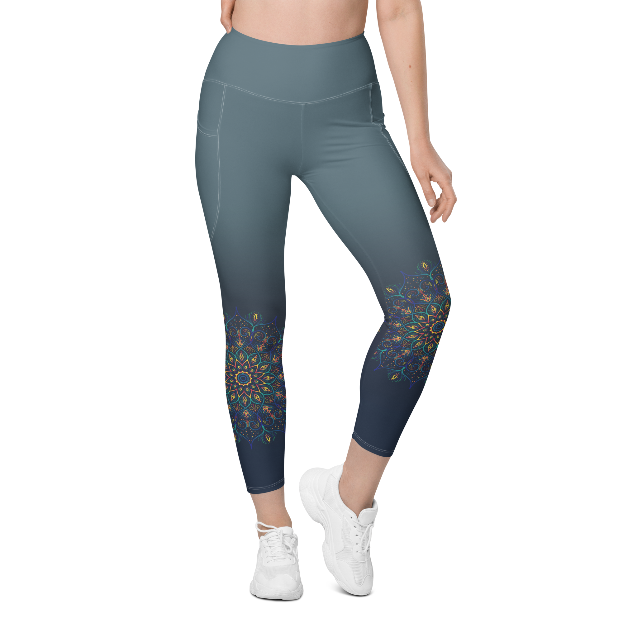 Peacock Feathers High Waist Leggings with Pockets