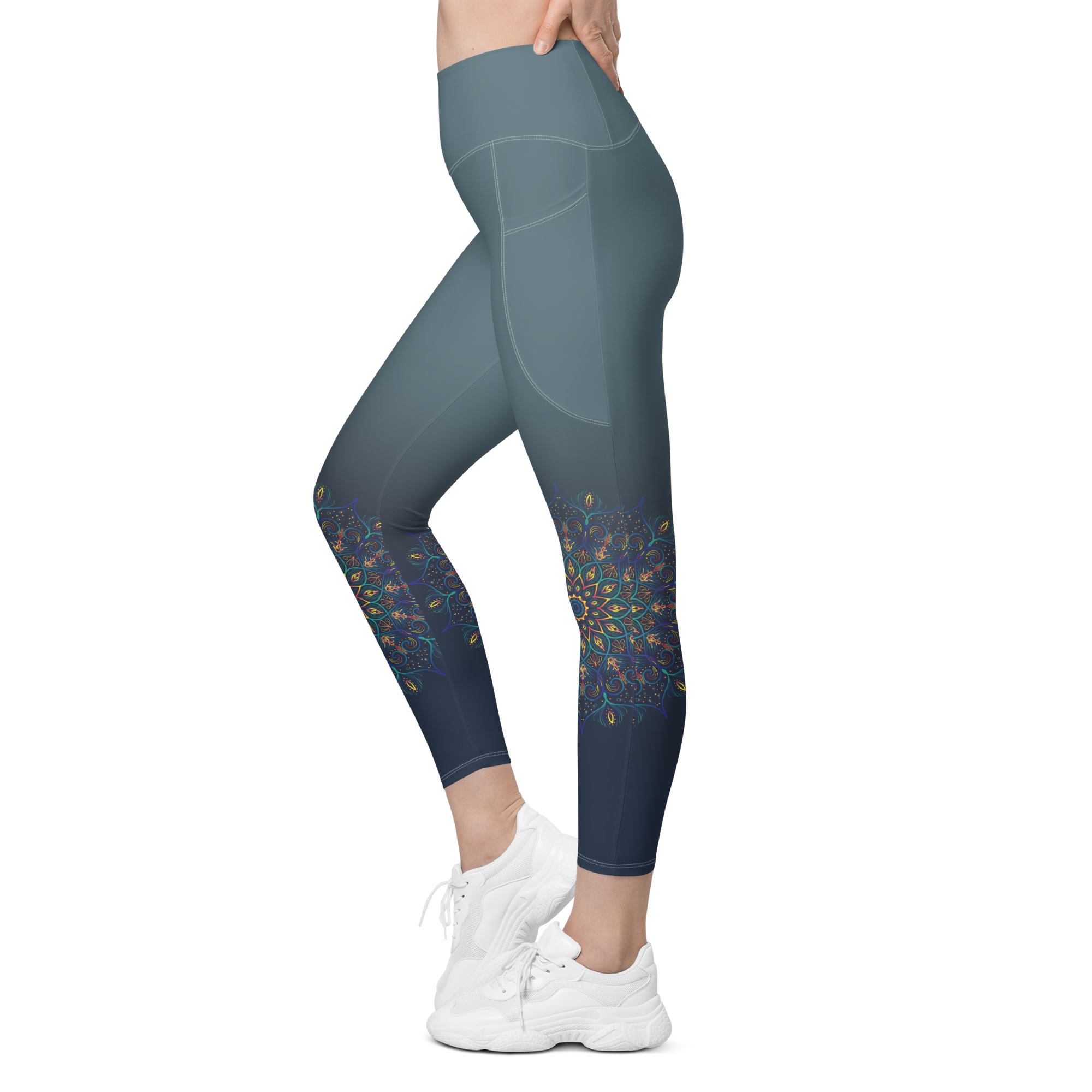 Peacock Feathers High Waist Leggings with Pockets