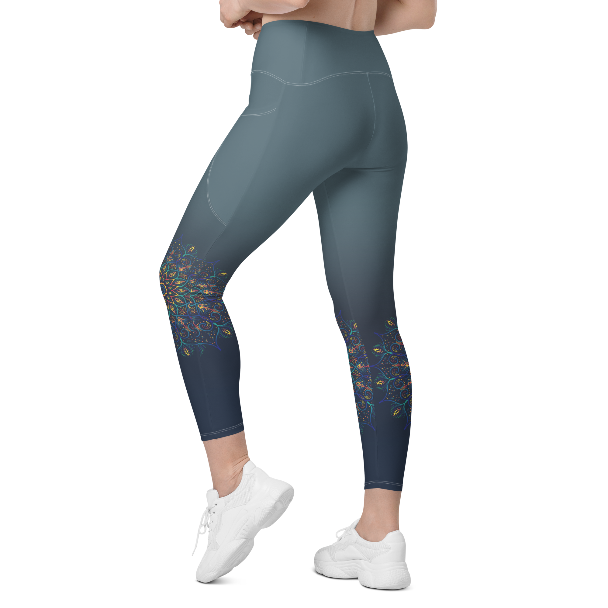 Peacock Feathers High Waist Leggings with Pockets