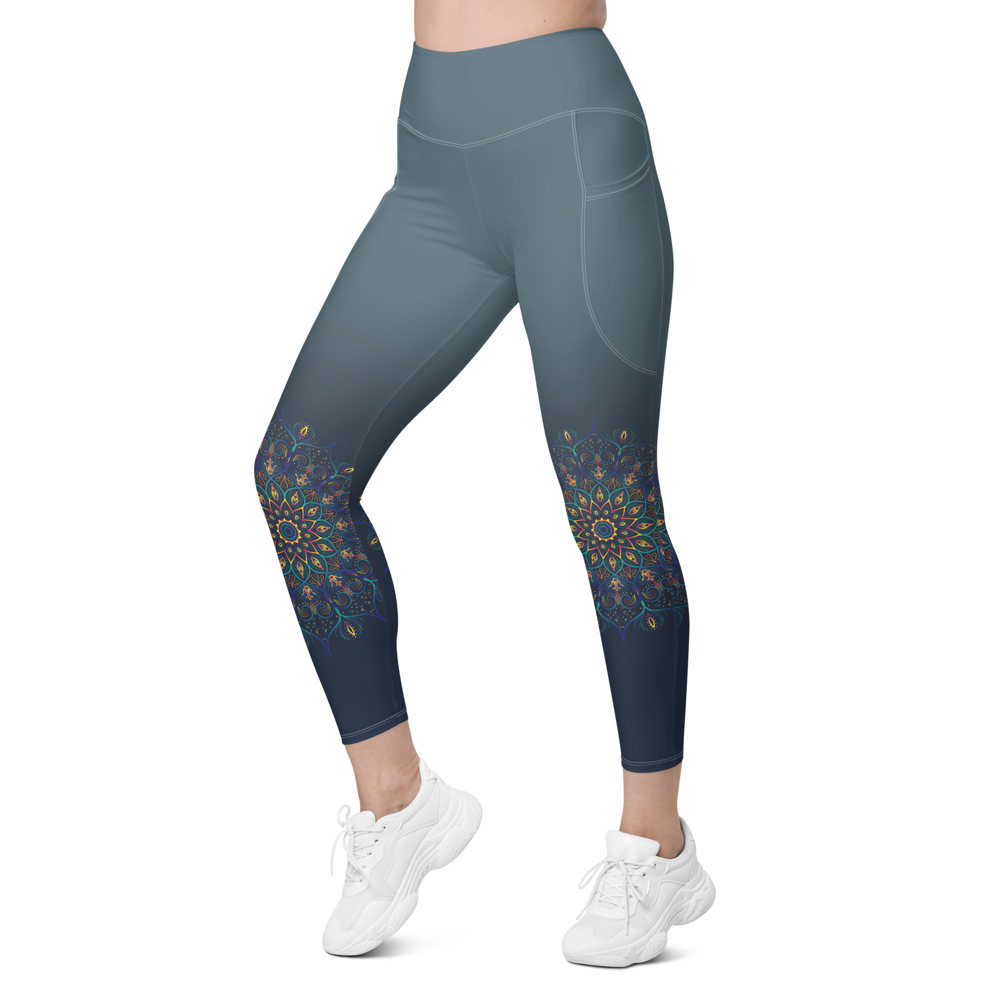 Peacock Feathers High Waist Leggings with Pockets