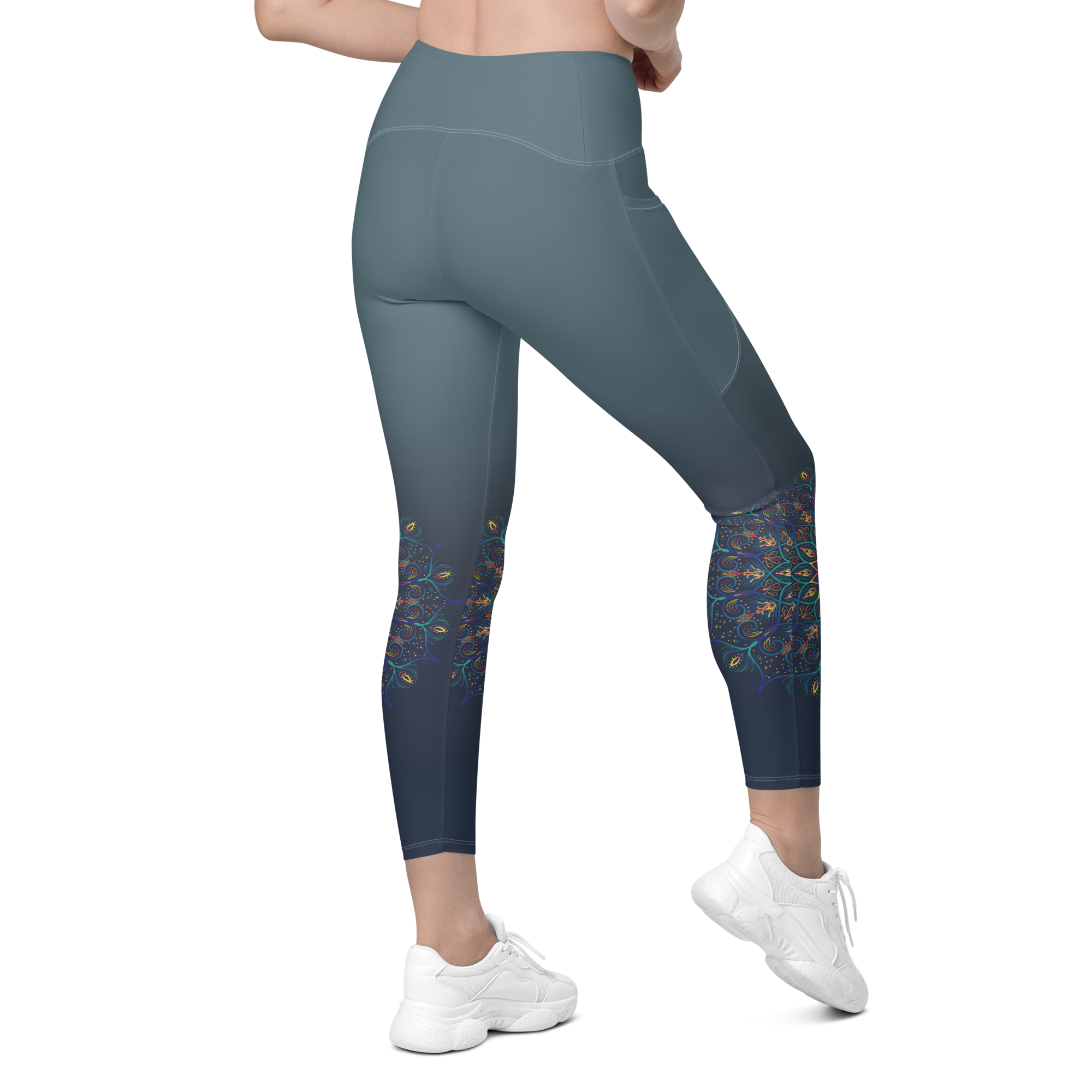 Peacock Feathers High Waist Leggings with Pockets