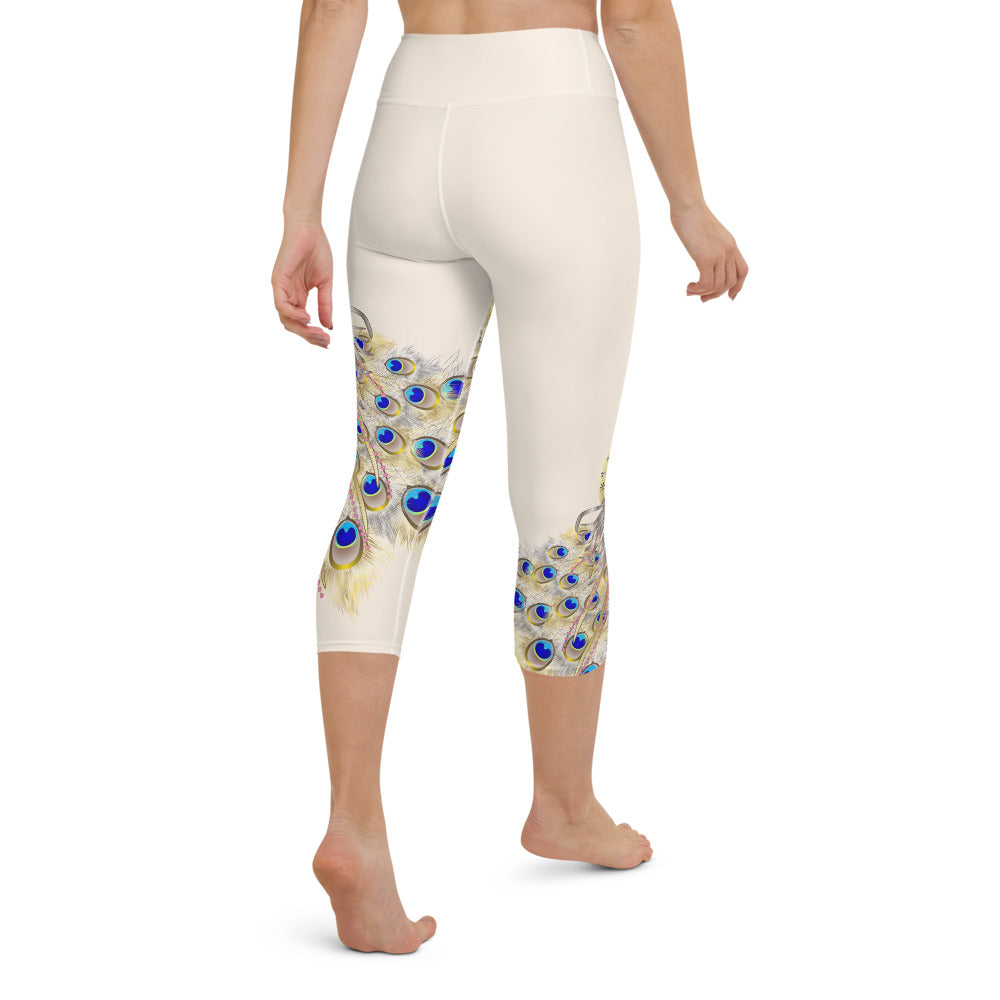 Peacock Cream High Waist Yoga Capri Leggings