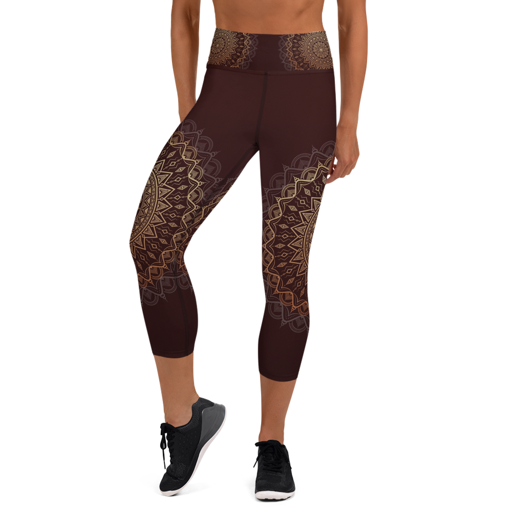 Sandalwood Mandala High Waist Yoga Capri Leggings