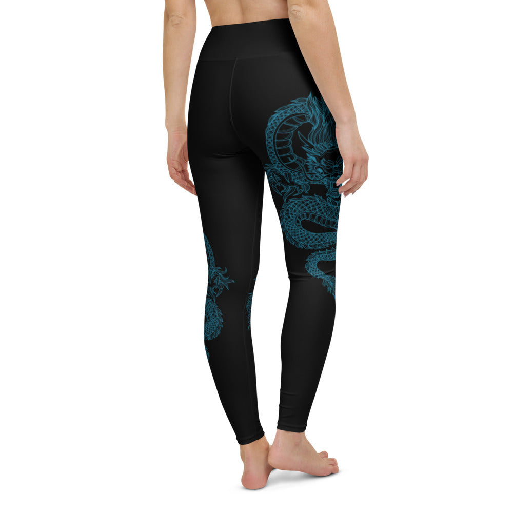 Double Dragon Blue High Waist Yoga Leggings