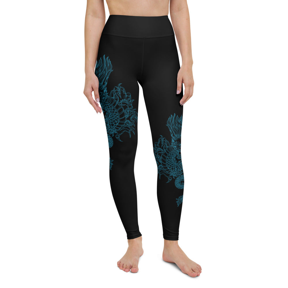 Double Dragon Blue High Waist Yoga Leggings