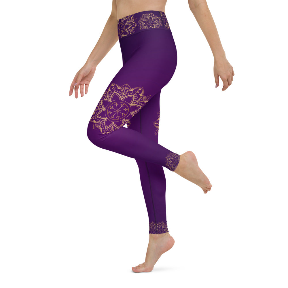 Purple Gold Mandala High Waist Womens Yoga Leggings