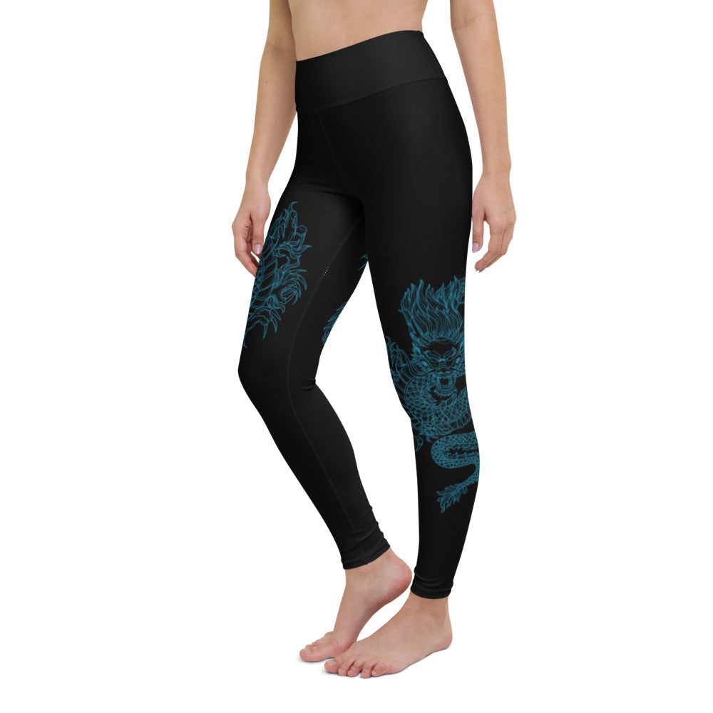 Double Dragon Blue High Waist Yoga Leggings