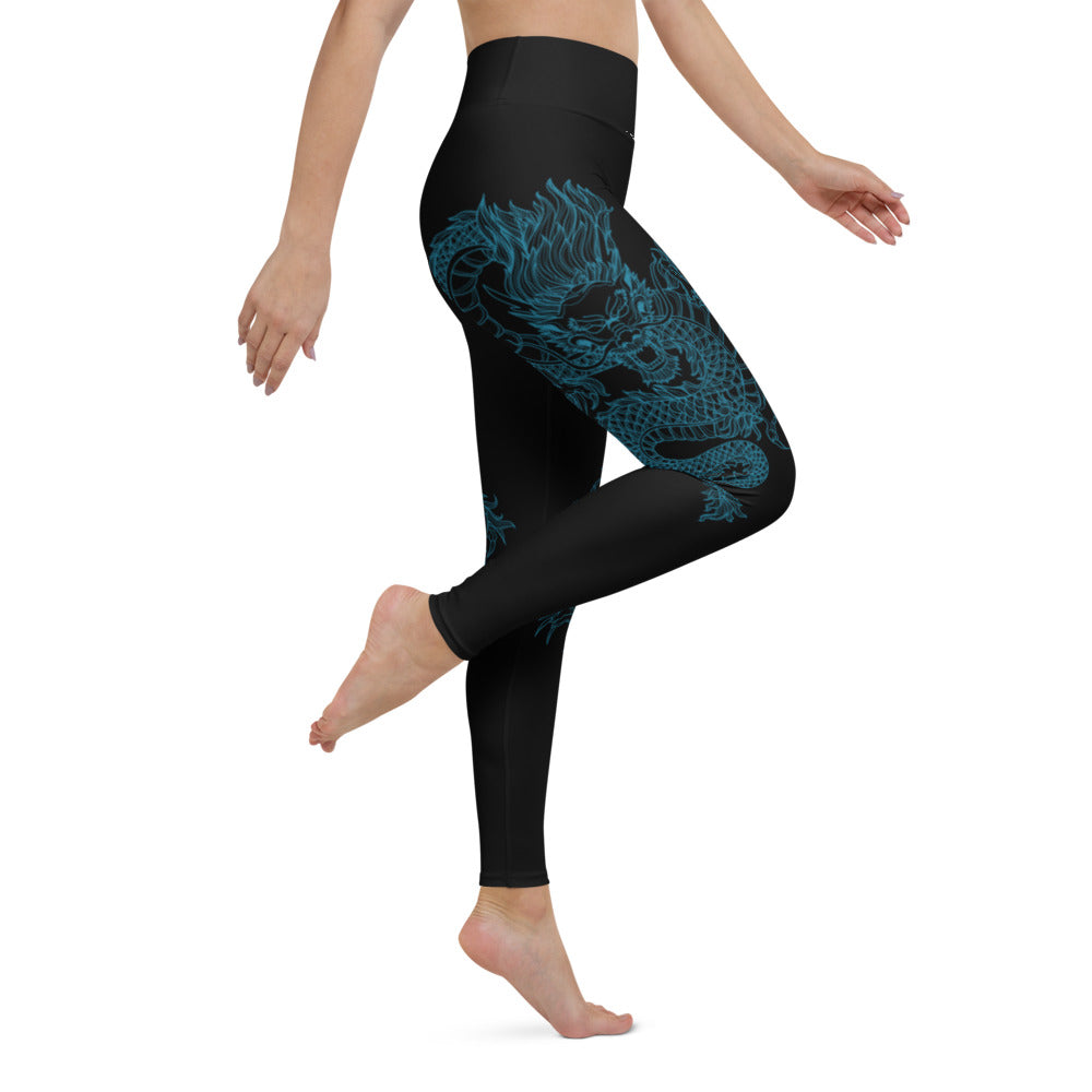 Double Dragon Blue High Waist Yoga Leggings