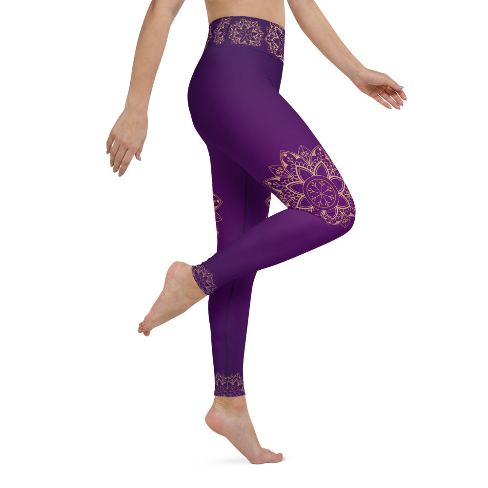 Purple Gold Mandala High Waist Womens Yoga Leggings