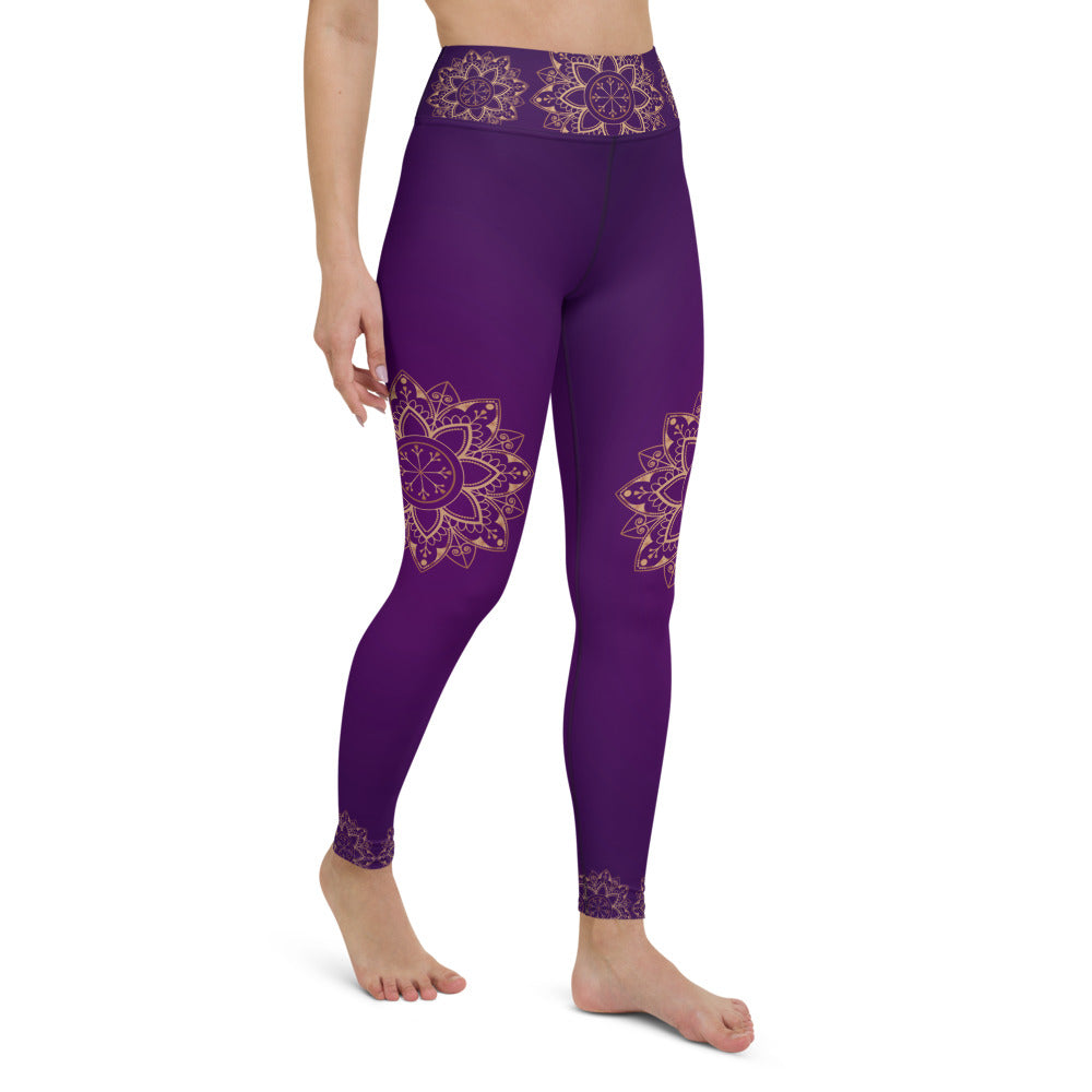 Purple Gold Mandala High Waist Womens Yoga Leggings