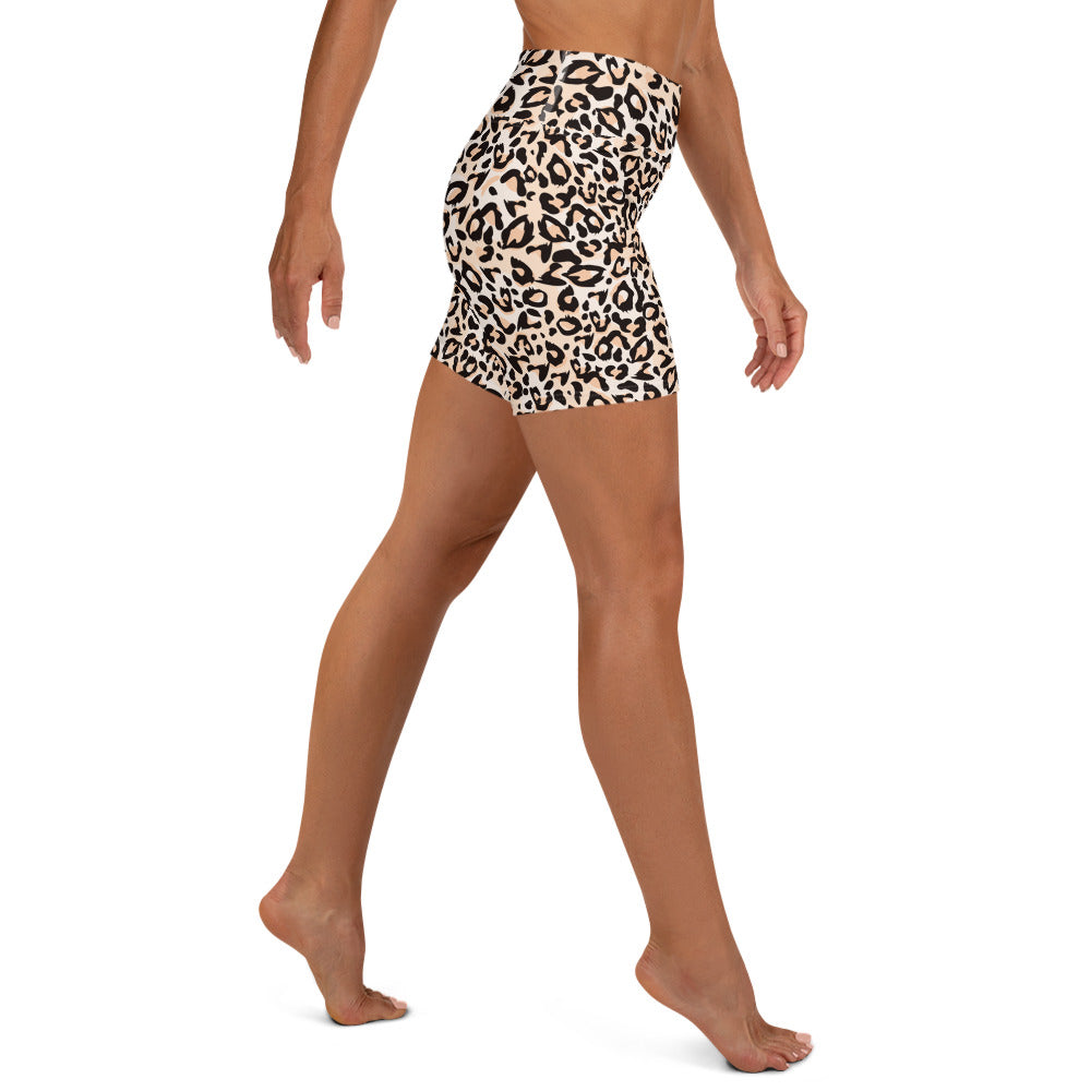 Leopard Cream High Waist Yoga Shorts