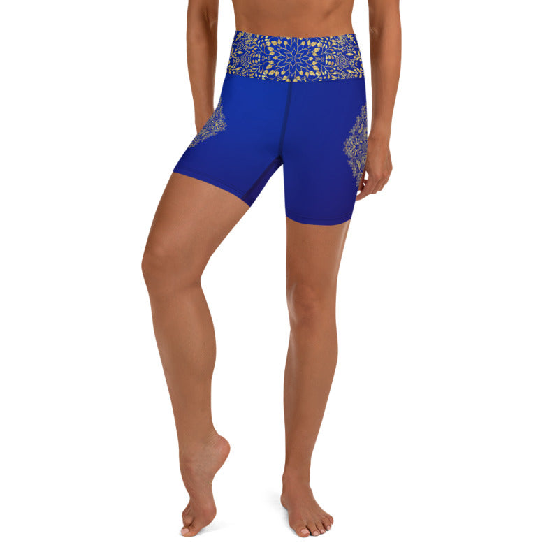 Blue and Gold Mandala Womens Yoga Shorts