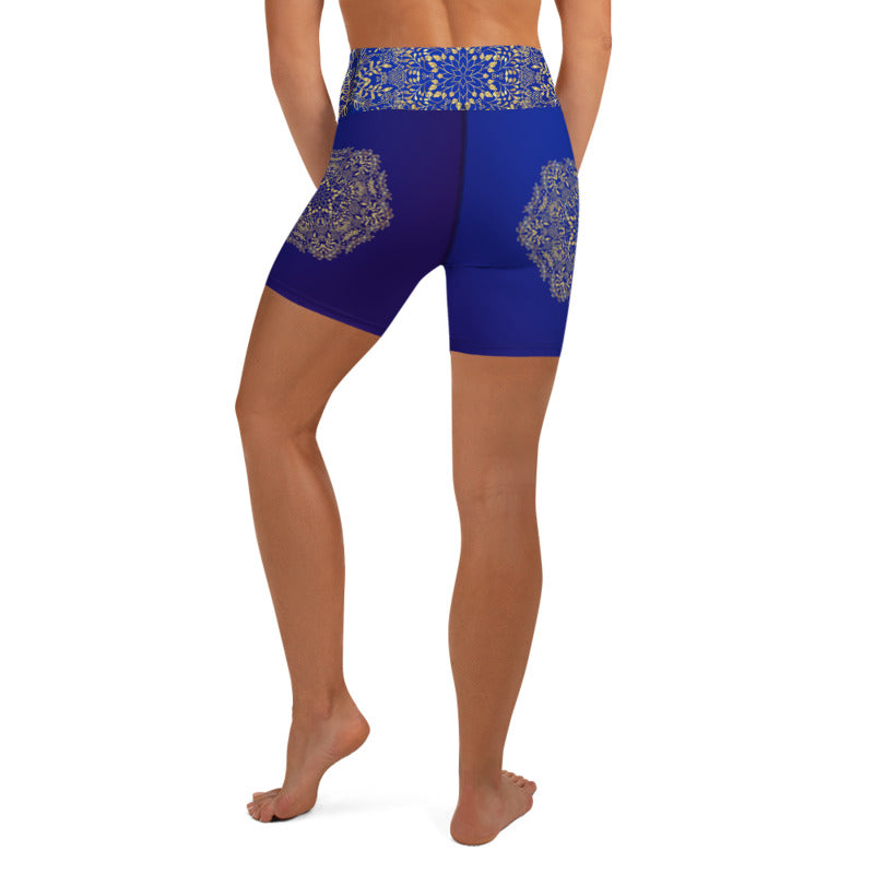 Blue and Gold Mandala Womens Yoga Shorts