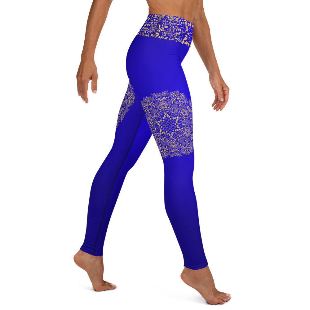 Blue & Gold Mandala High Waist Womens Yoga Leggings