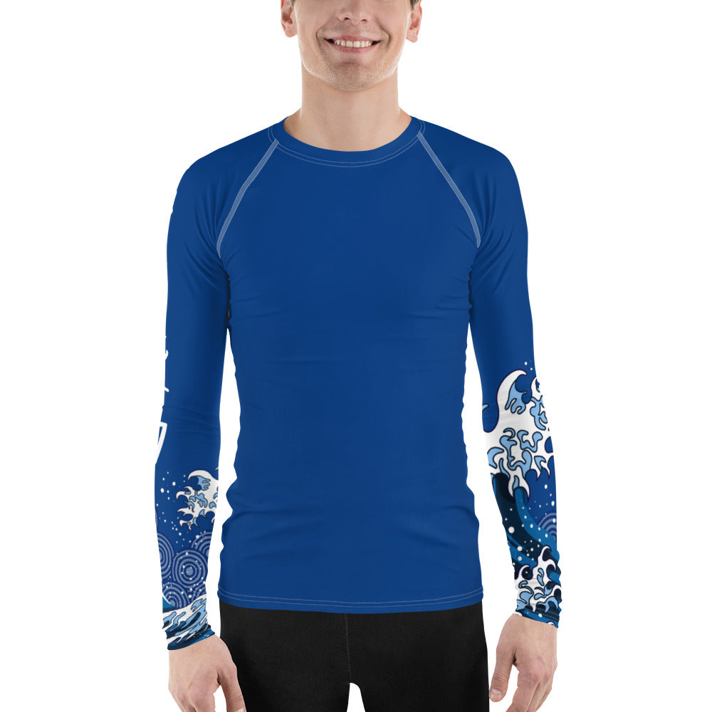 Solid Blue Japanese Raging Waves Men's Rash Guard