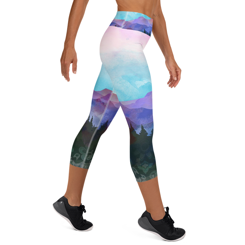 Shades of Nature (original art) High waist Yoga Capri Leggings