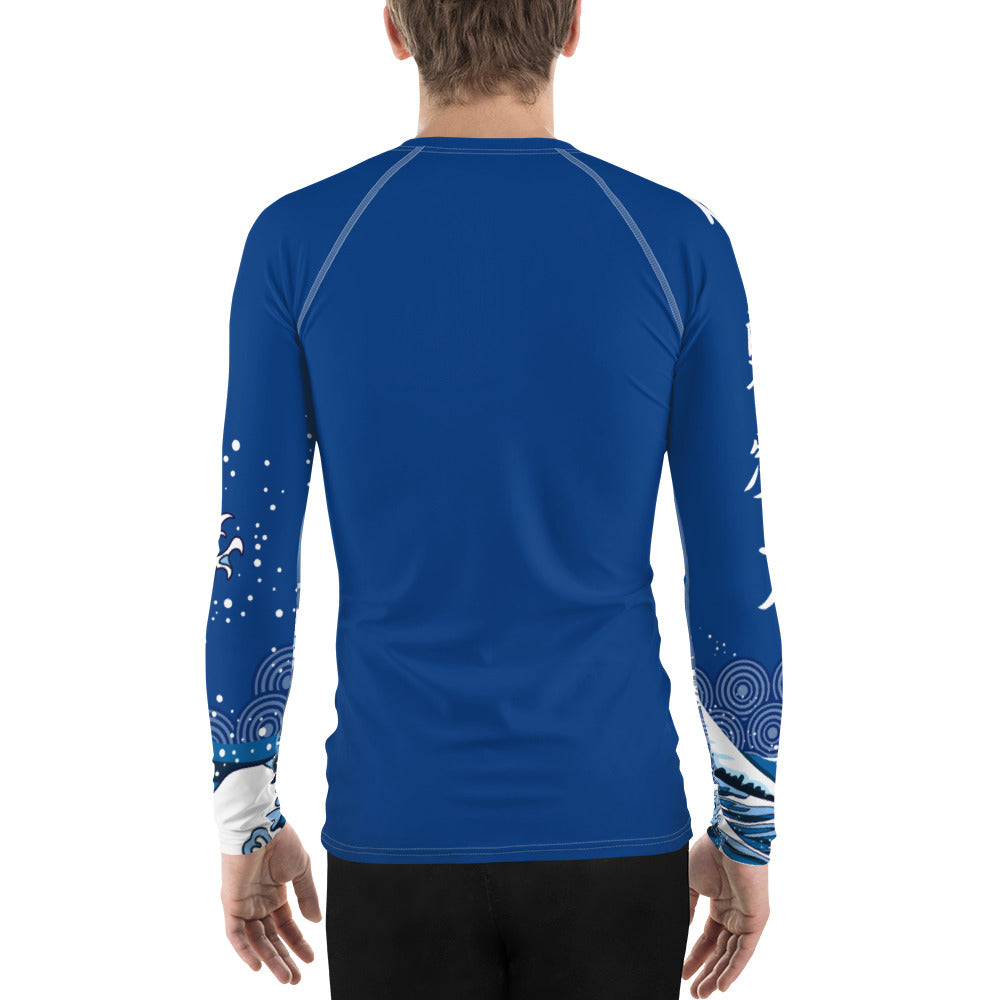Solid Blue Japanese Raging Waves Men's Rash Guard